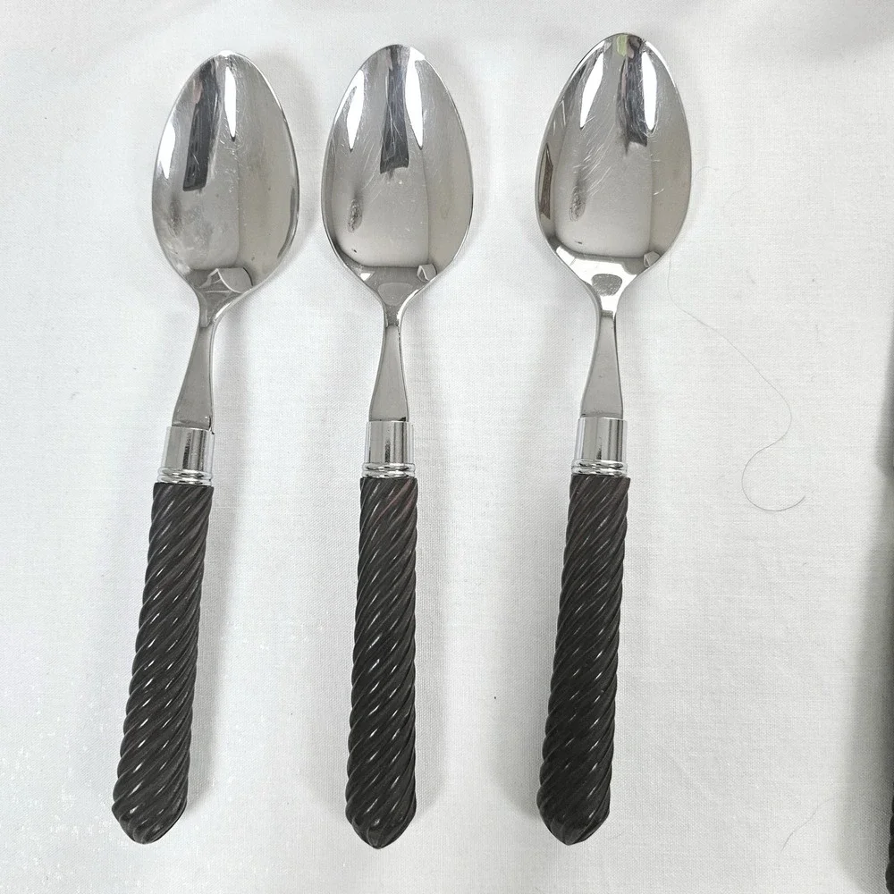 12pc Stainless Flatware Set Twisted Rope Handle Brown Black Thailand 3 Place Set